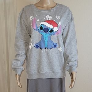 SANTA STITCH, Disney Christmas Sweatshirt, Large, Heather Grey, NWT